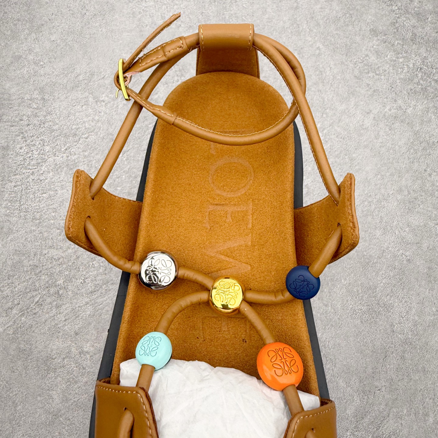 LOEWE罗意威 Pebble Beads Fussbett 纳帕羊皮 鹅卵石装饰 一字带凉鞋 1cm 