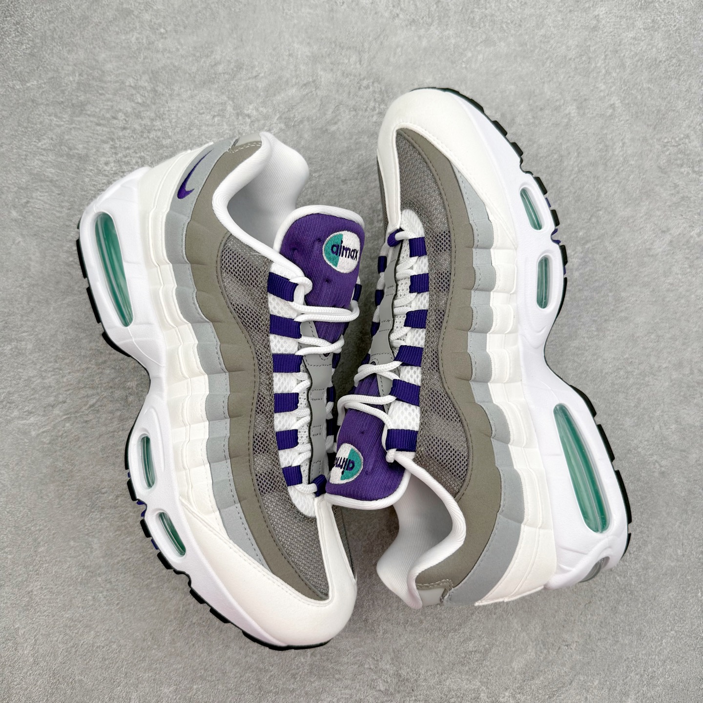 ＃KZ神版 NK Air Max 95 OG 舒适百搭耐磨低帮气垫休闲跑步鞋 白紫 HJ5996-100