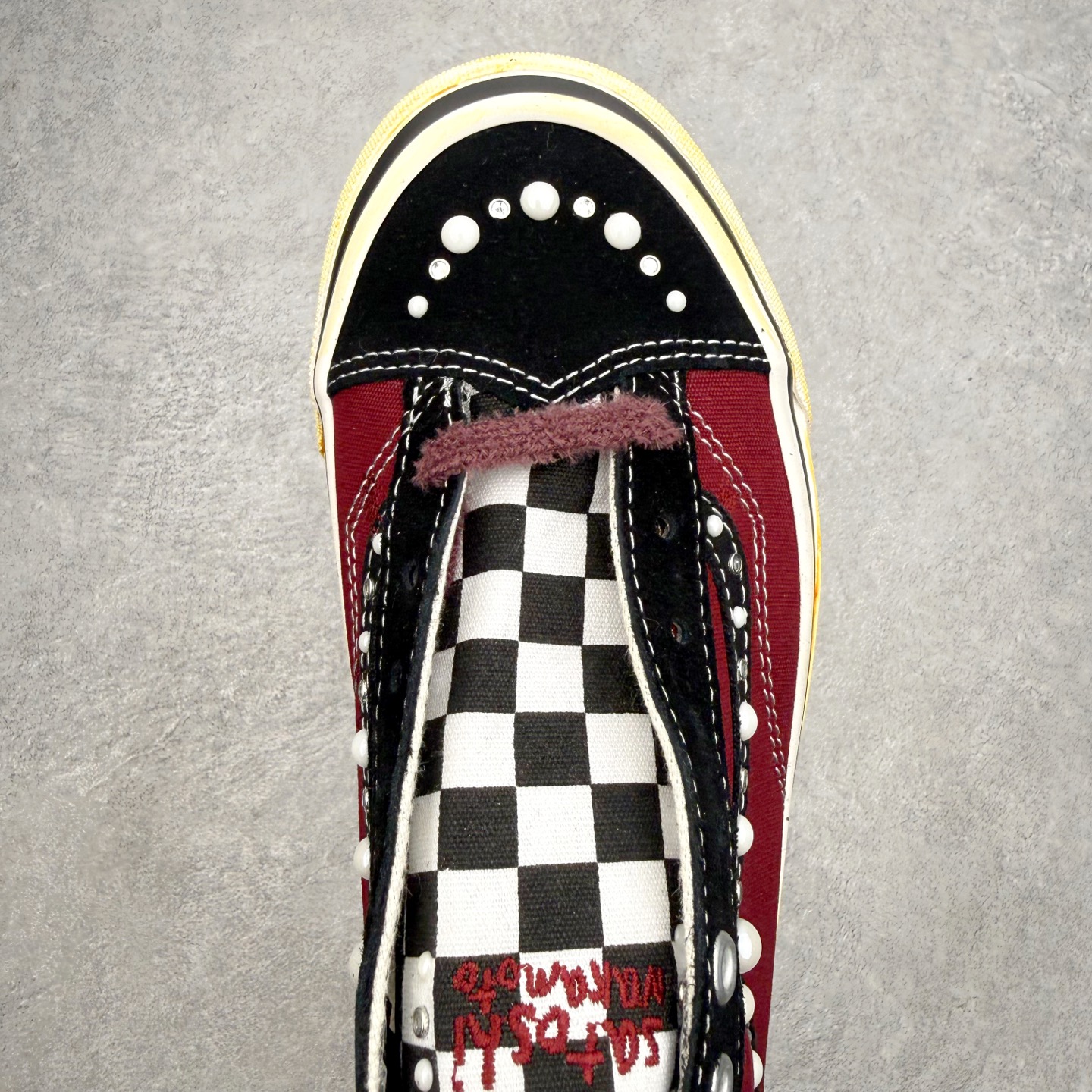 SATOSHI NAKAMOTO x OTW By Vans Old Skool酒红珍珠铆钉 做旧复古休