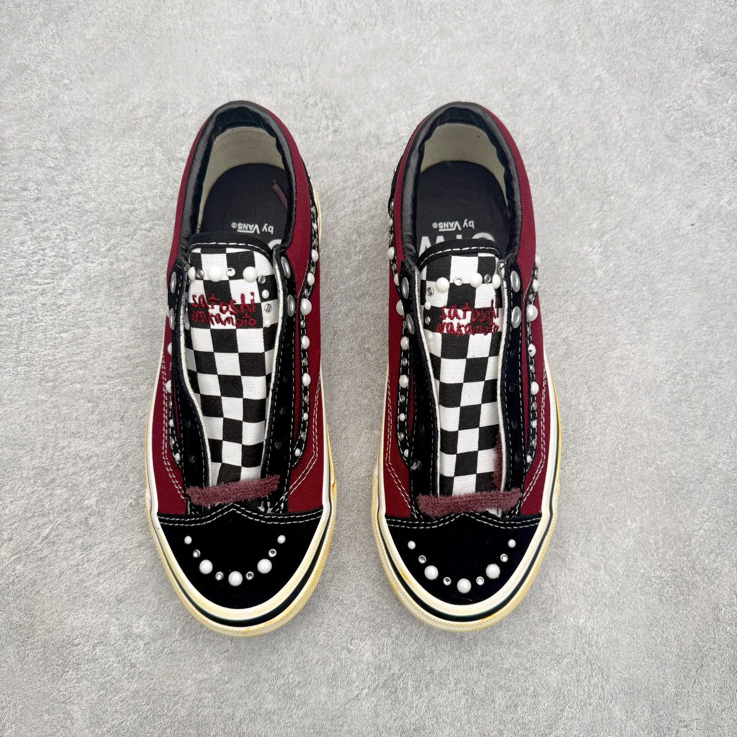 SATOSHI NAKAMOTO x OTW By Vans Old Skool酒红珍珠铆钉 做旧复古休