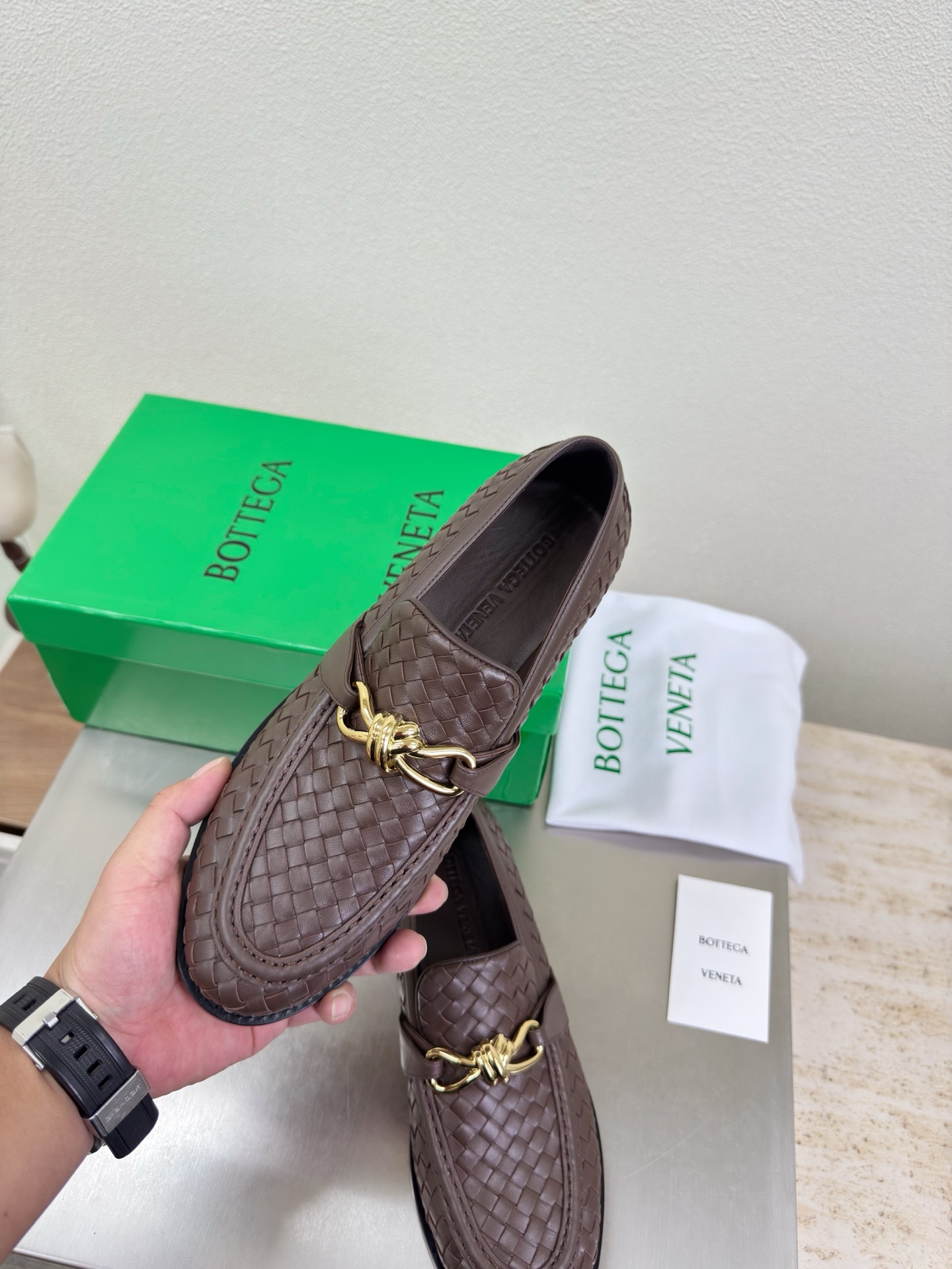 高版本出厂 男码+10 Bottega Veneta/BV F065 2026ss新款真皮手工编织 金色