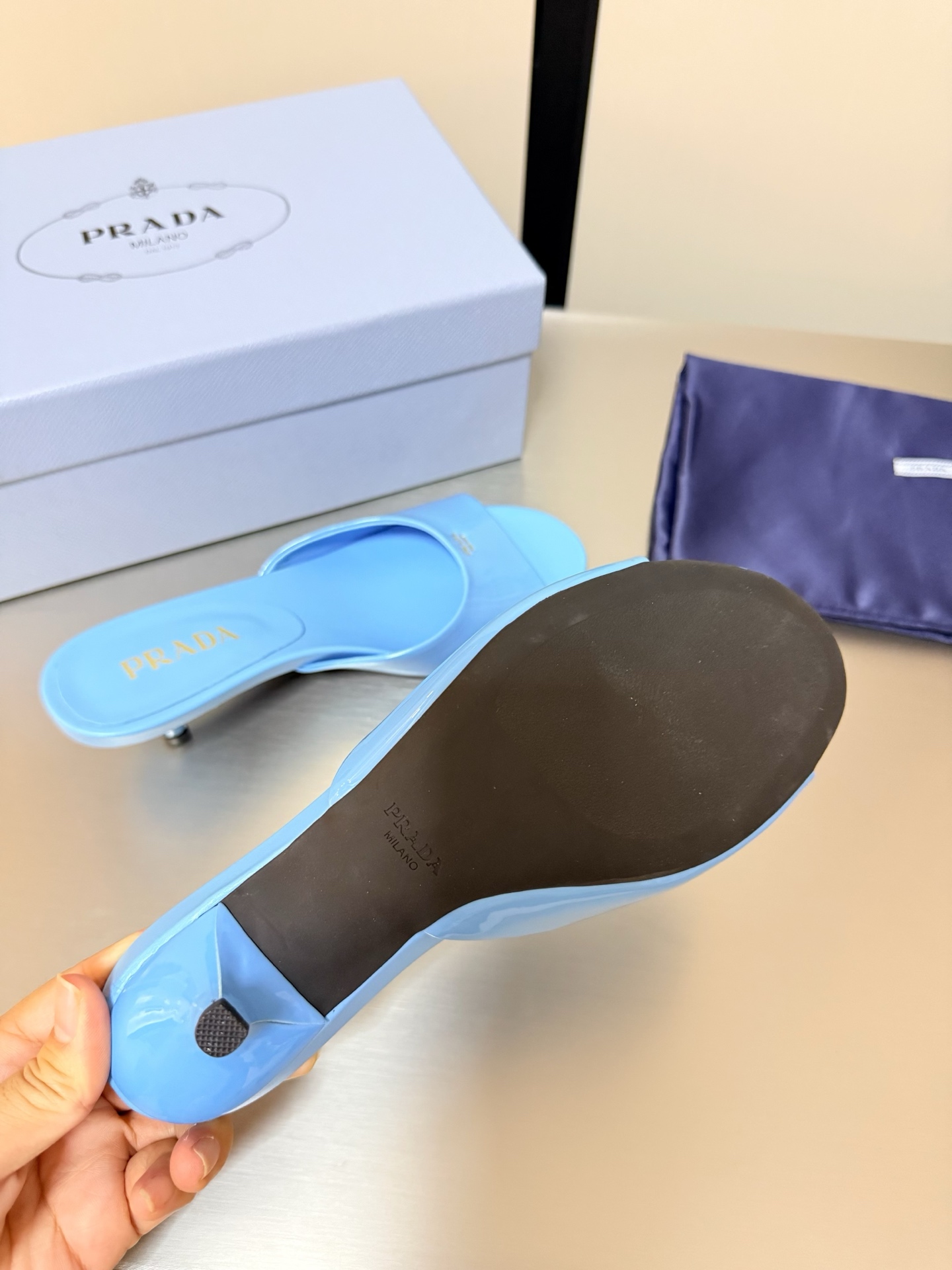 Prada Style Blue Leather Women's Shoes style reference detail image 3 from source 784763