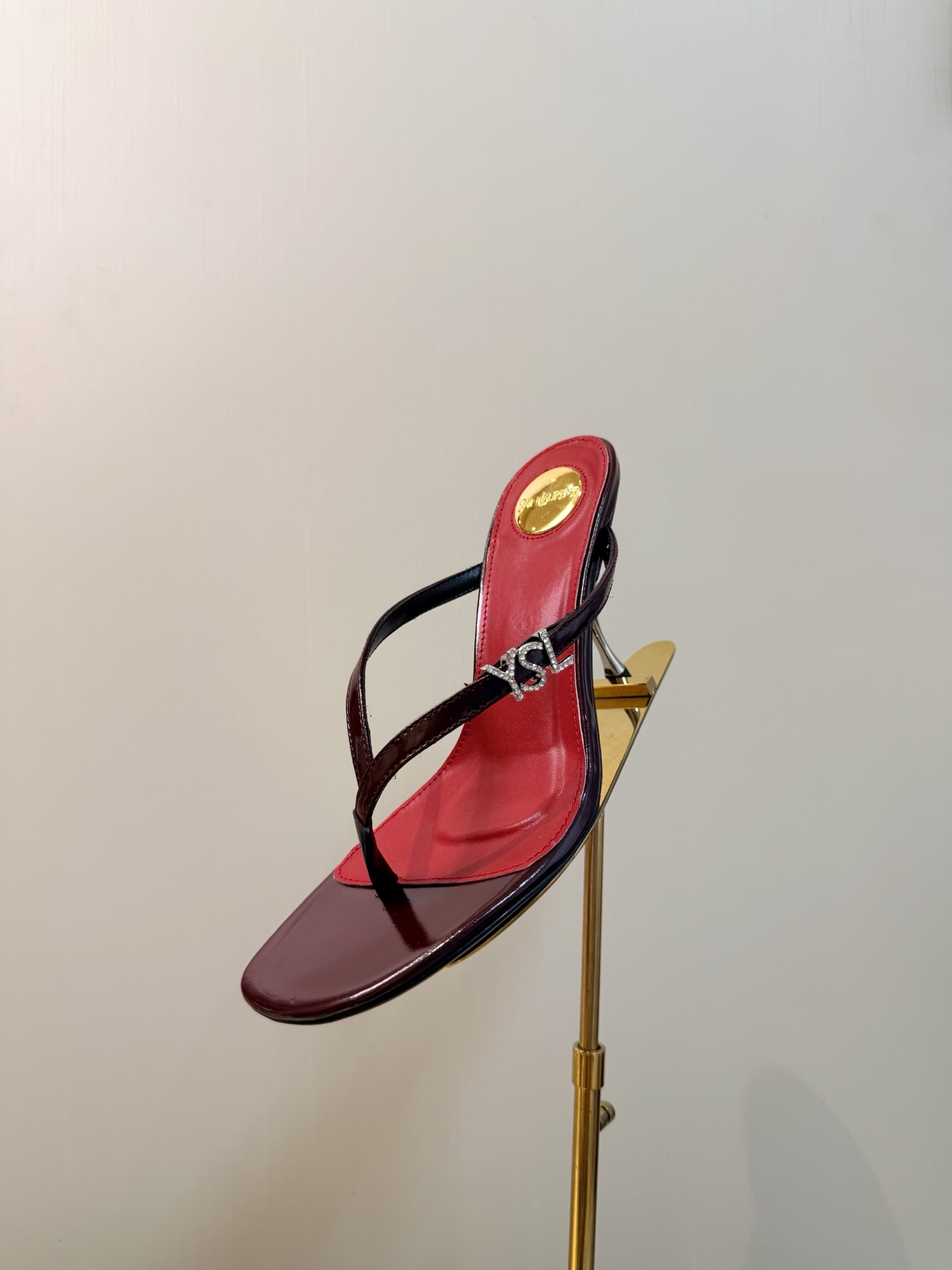 NO:815999,YSL side logo diamond buckle high-heeled flip-flops, split-toe shoes, saint laurent, slippers19860909YSL 侧logo 钻扣 高跟夹趾拖鞋,分趾鞋,saint laurent,slippers,Women's Shoes