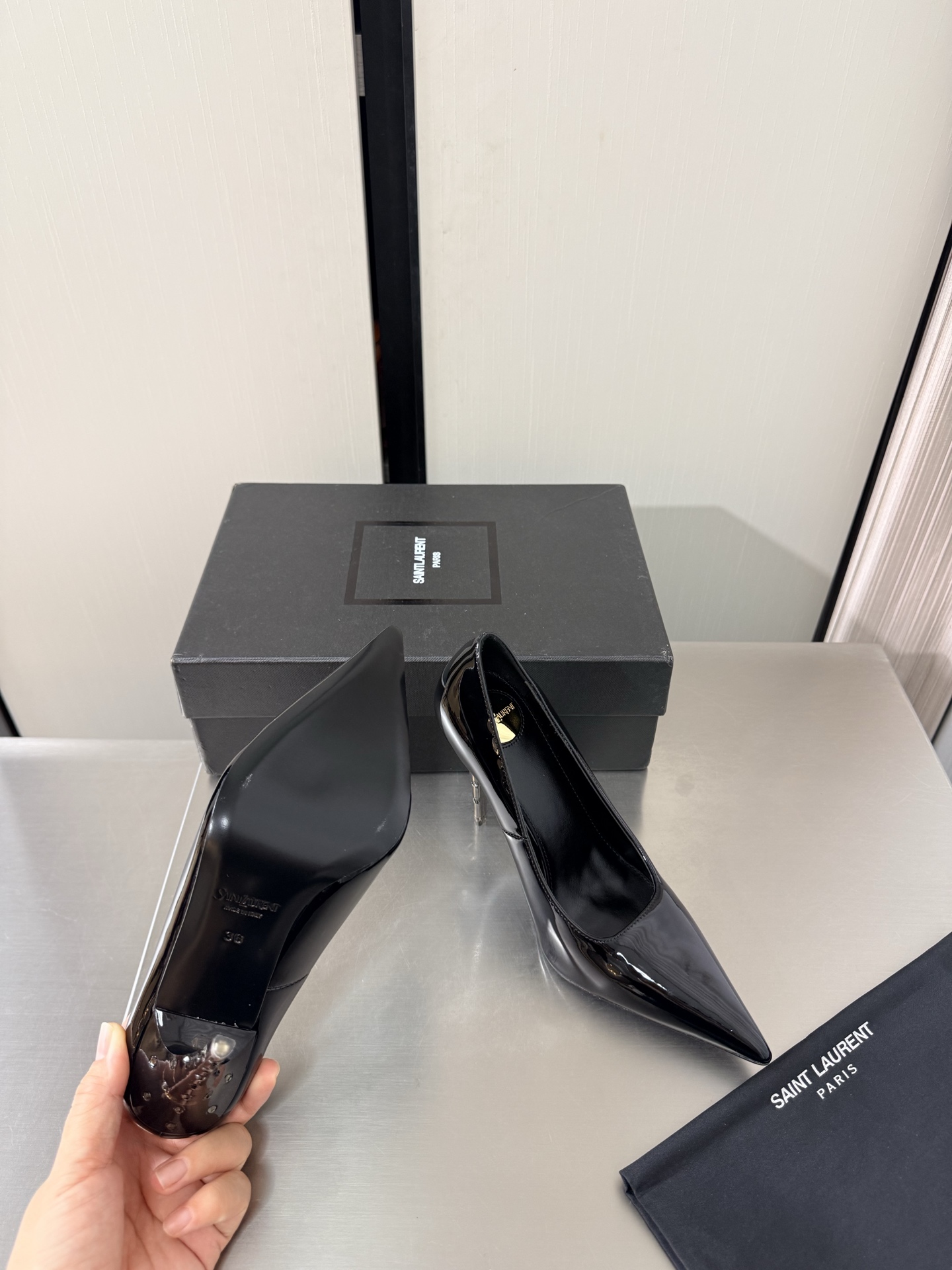 YSL Black Patent Pointed Toe Pumps