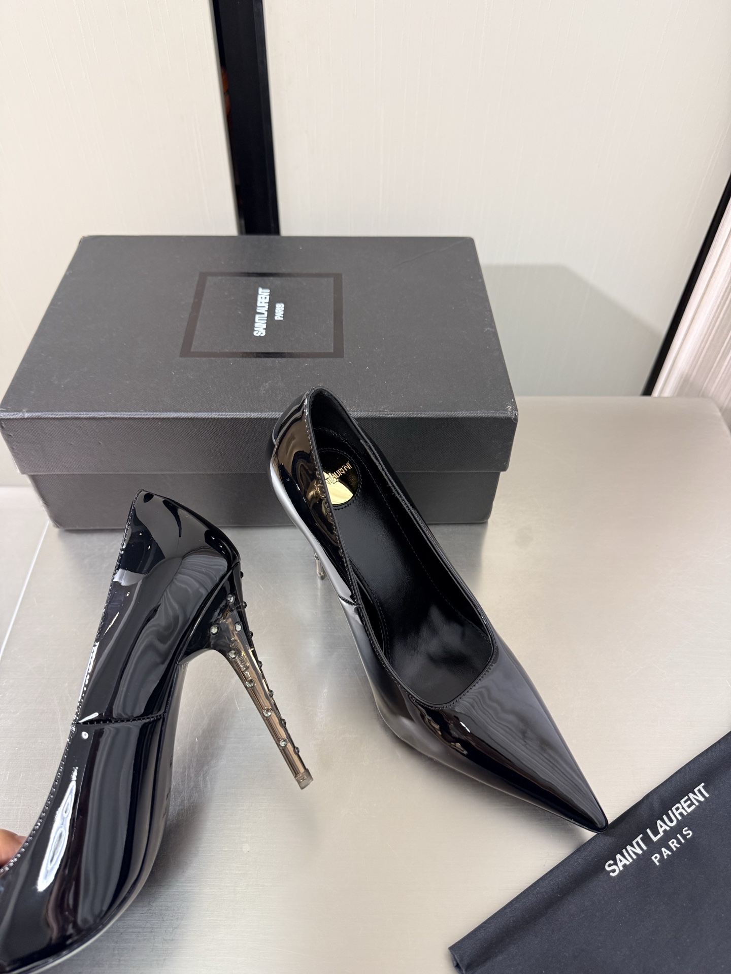 YSL Black Patent Pointed Toe Pumps