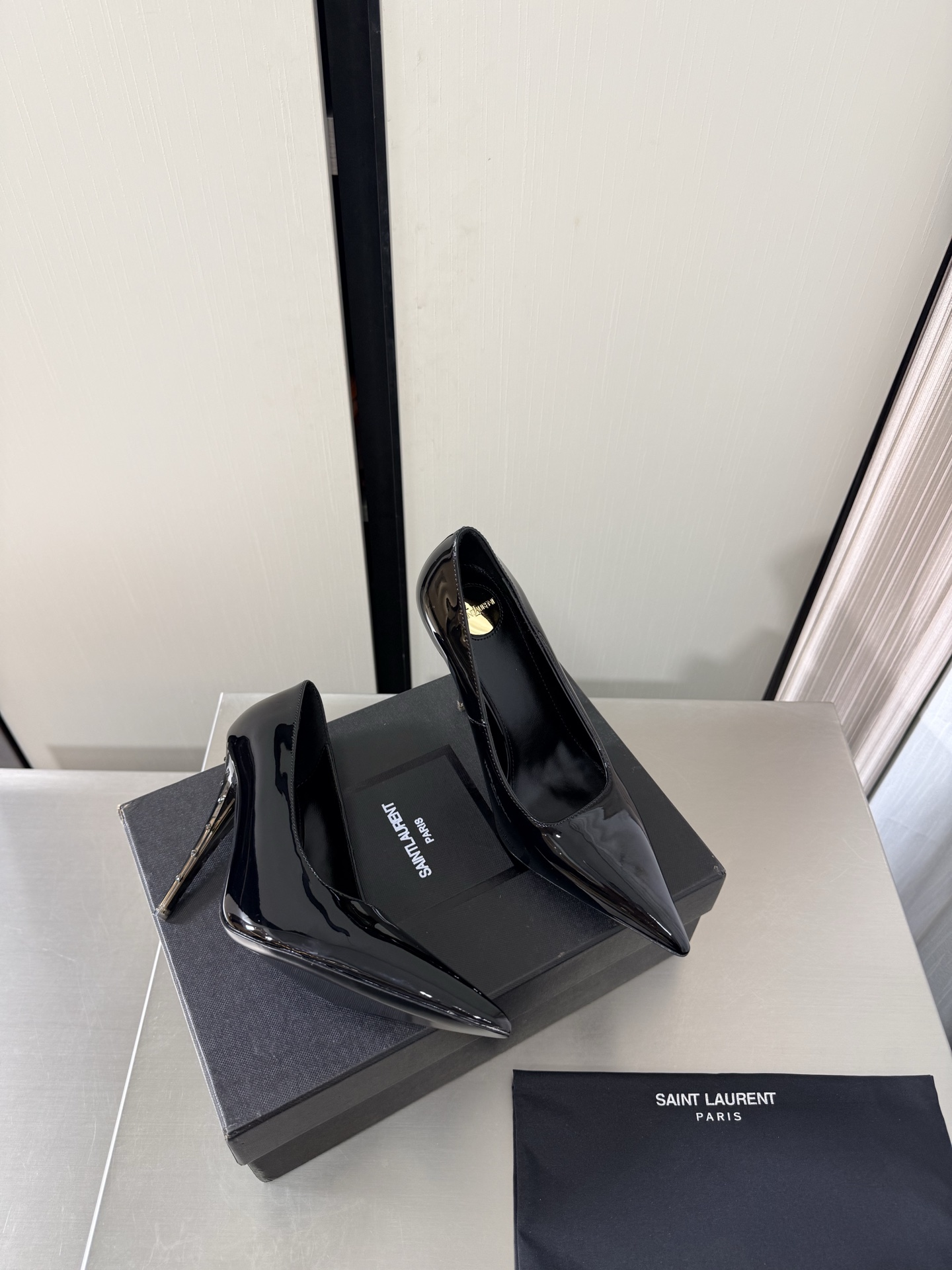 YSL Black Patent Pointed Toe Pumps