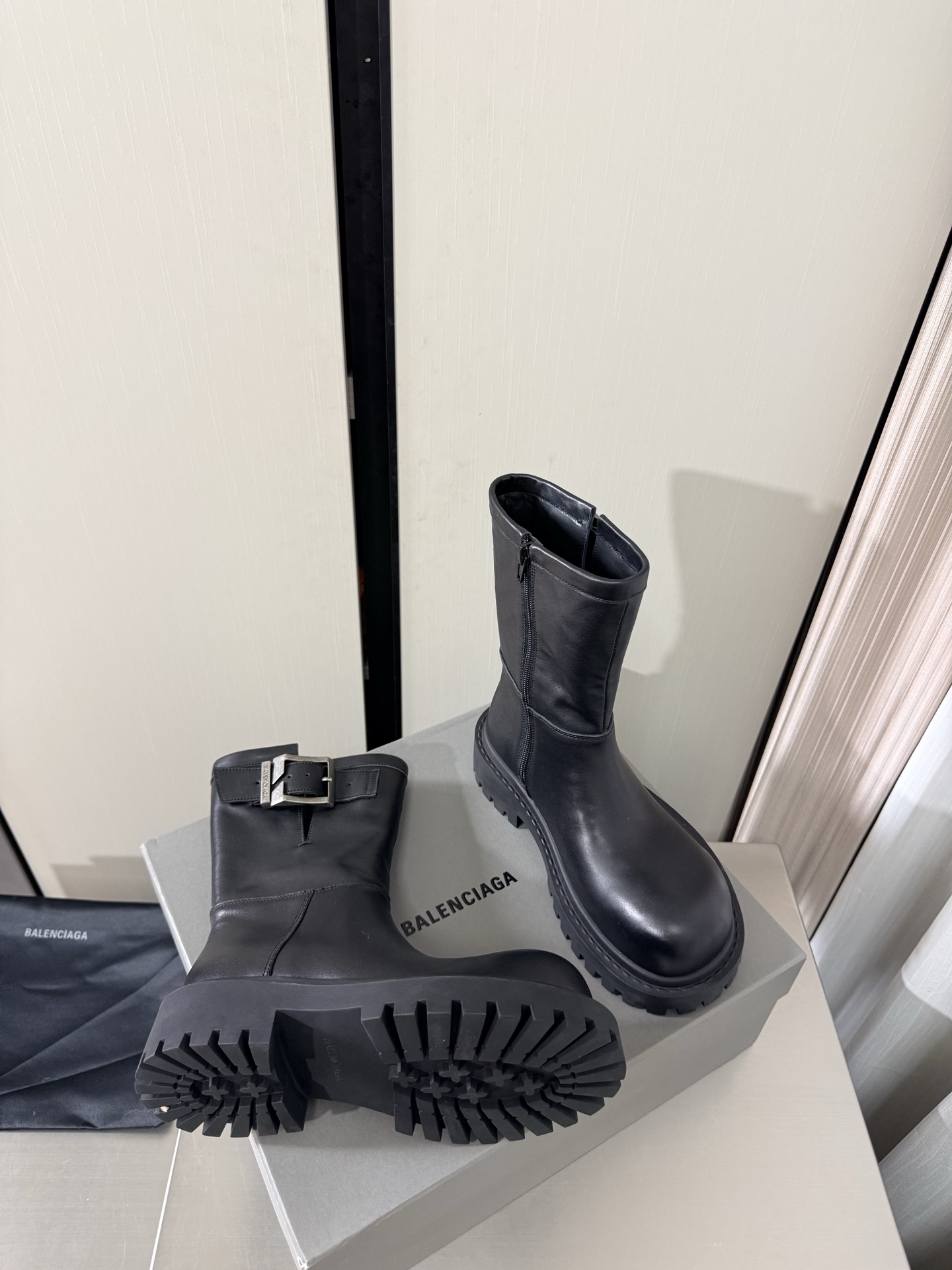 Balenciaga Chunky Buckle Mid-Calf Boots
