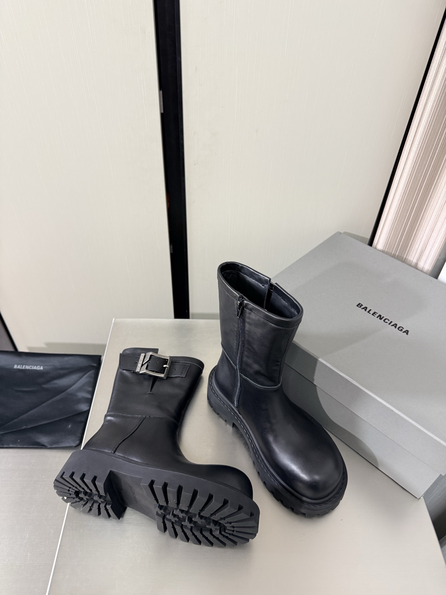 Balenciaga Chunky Buckle Mid-Calf Boots