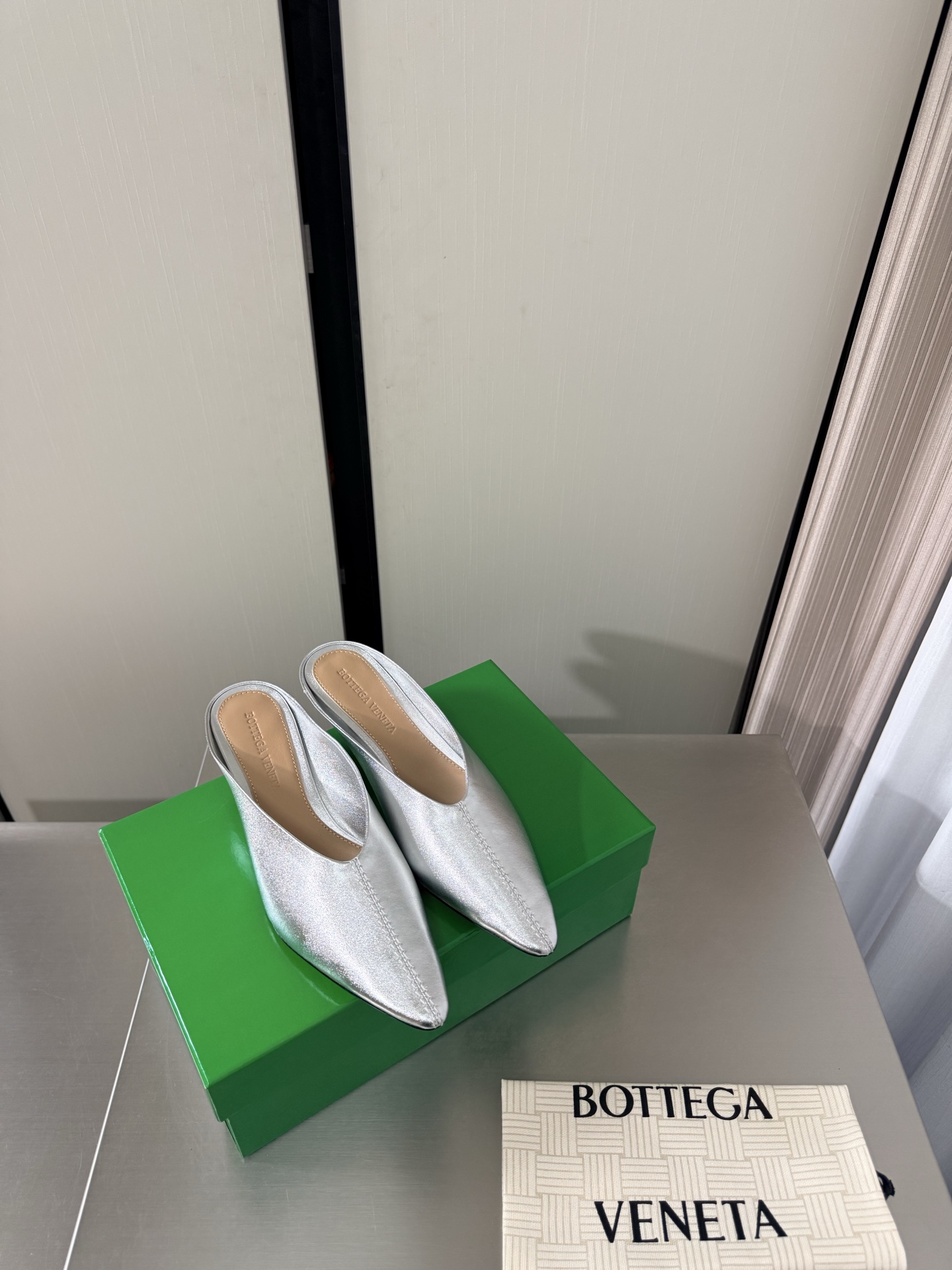 BV Silver Pointed Mules