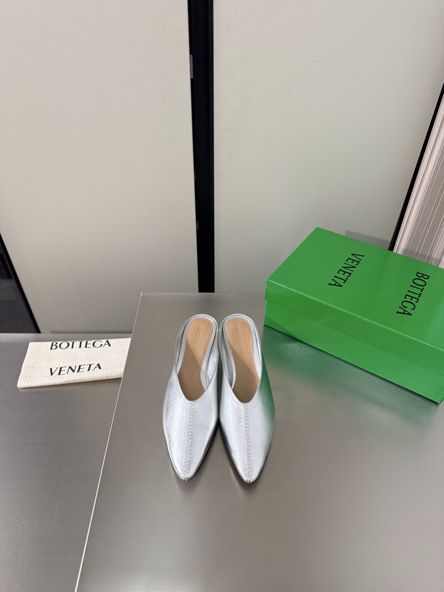 BV Silver Pointed Mules