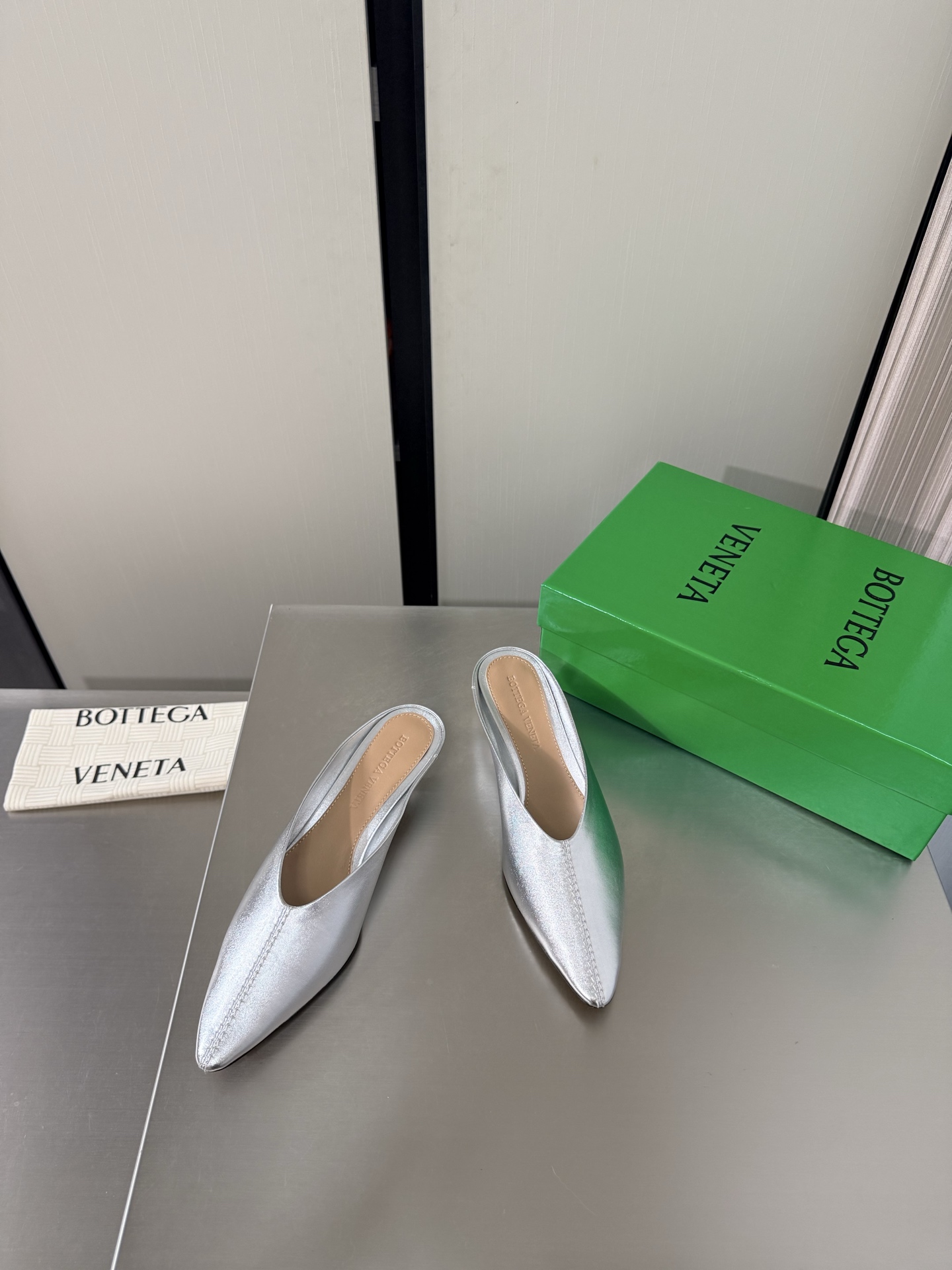 BV Silver Pointed Mules