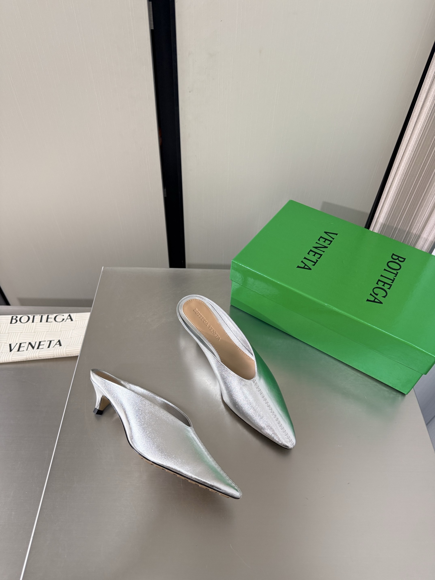 BV Silver Pointed Mules