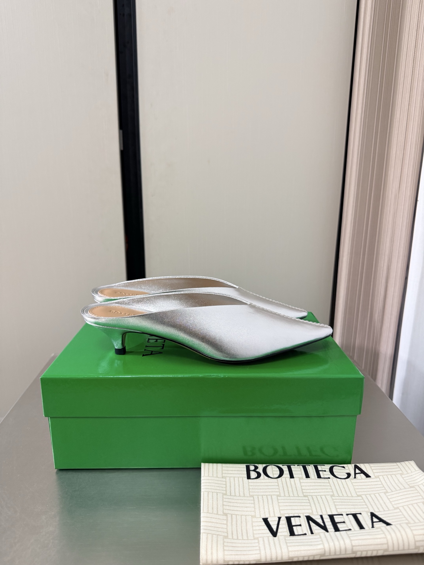 BV Silver Pointed Mules