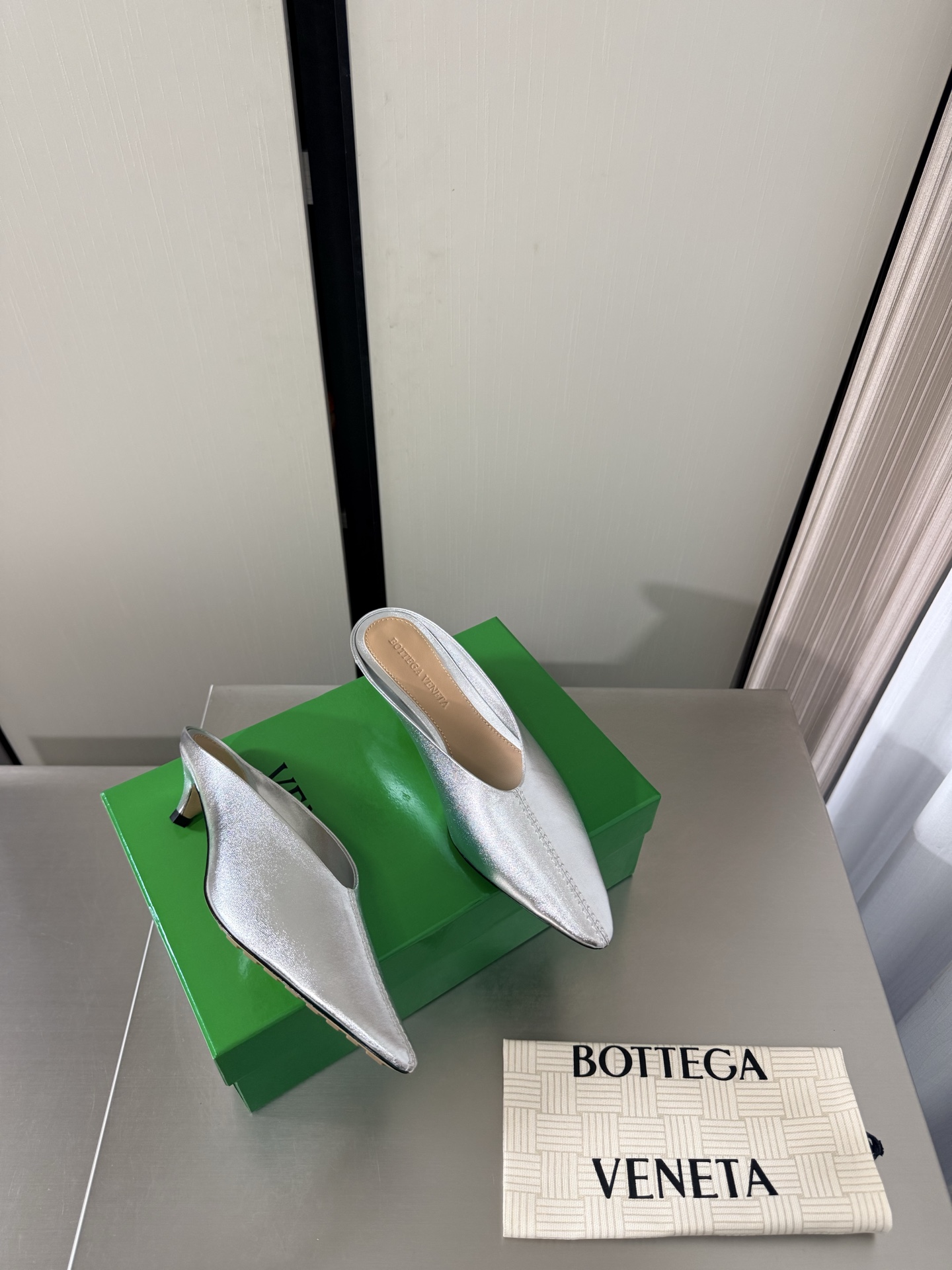 BV Silver Pointed Mules