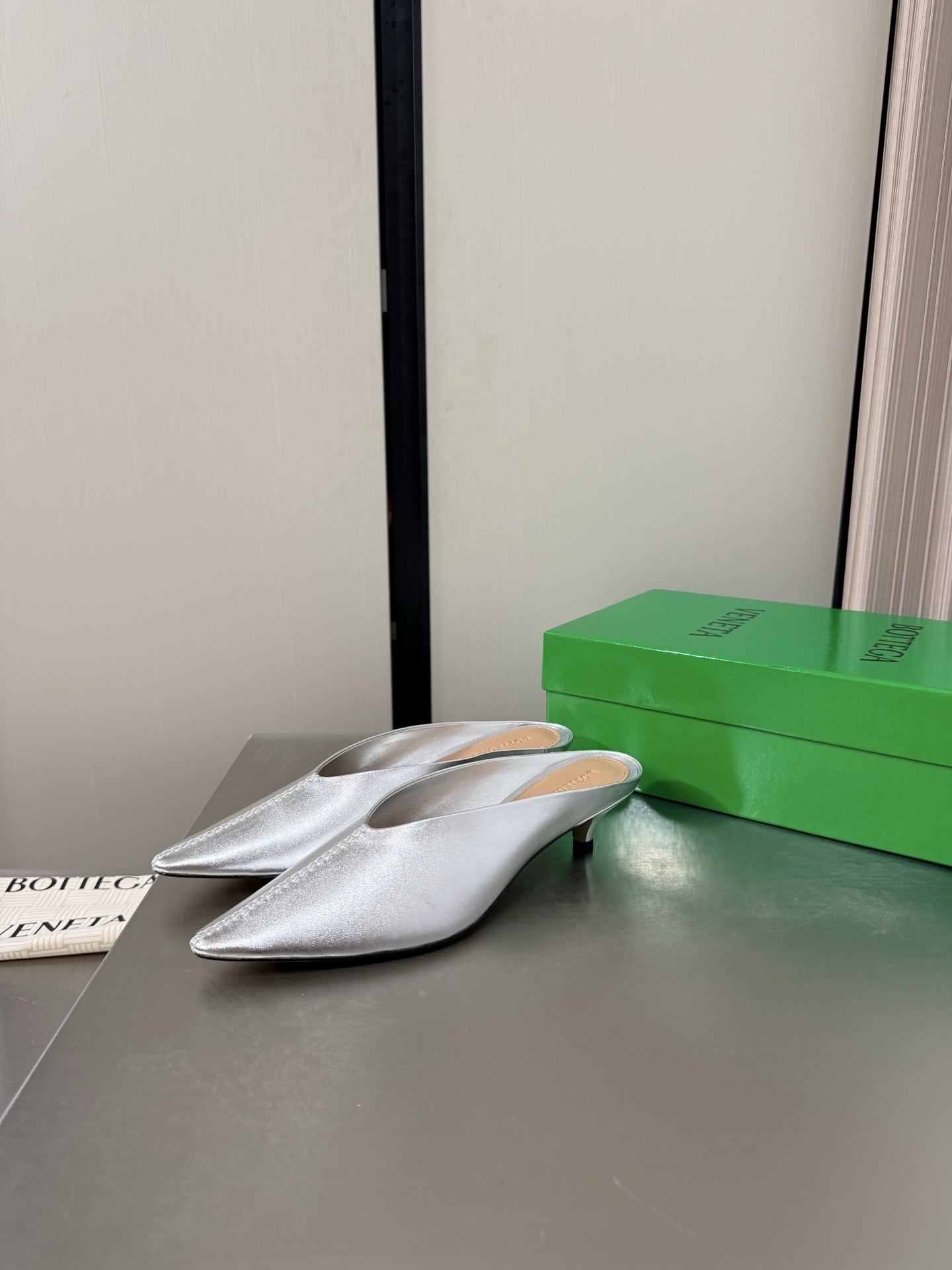 BV Silver Pointed Mules