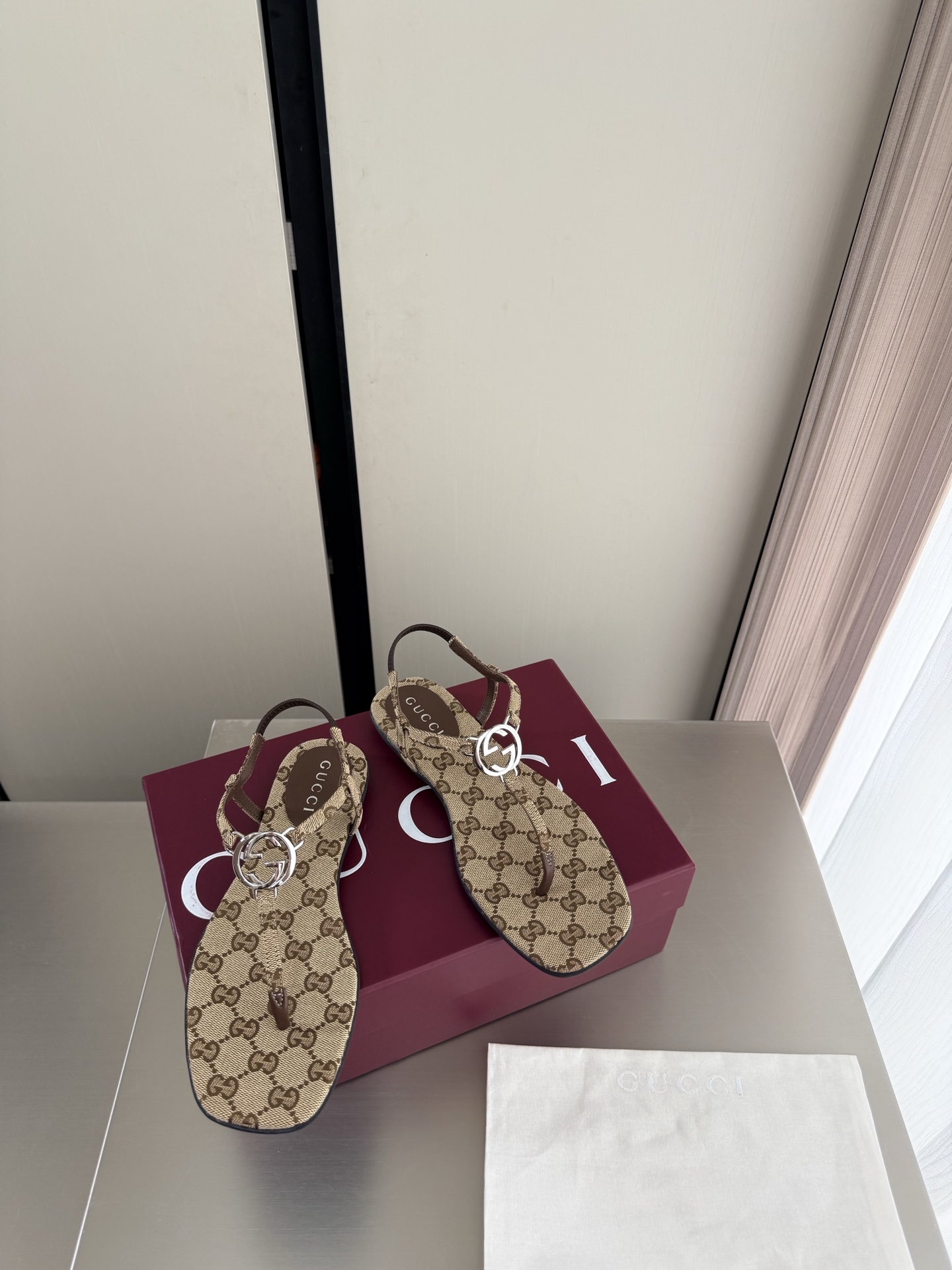 Gucci GG Canvas Thong Back Strap Sandals