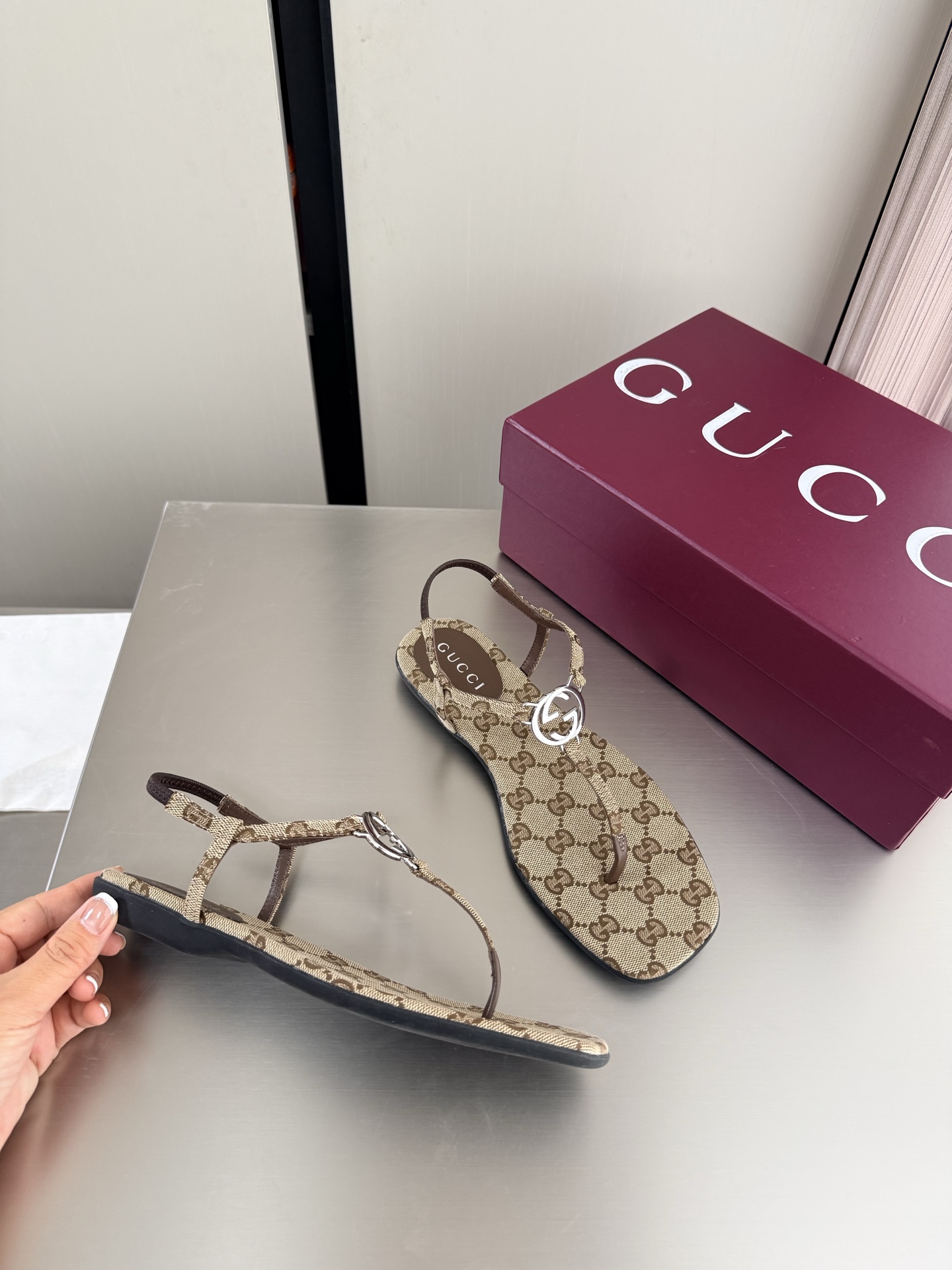 Gucci GG Canvas Thong Back Strap Sandals
