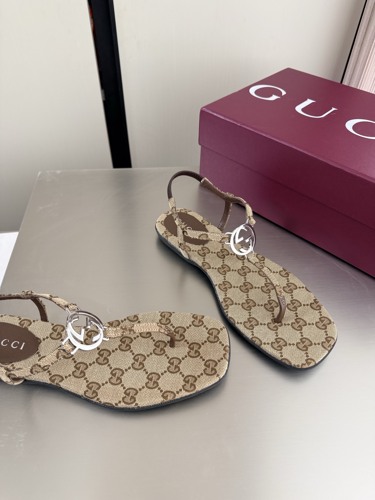 Gucci GG Canvas Thong Back Strap Sandals