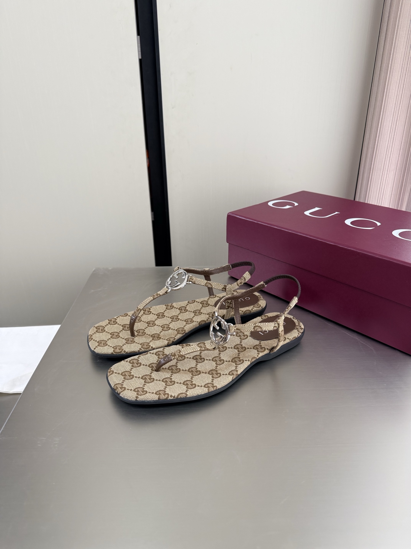 Gucci GG Canvas Thong Back Strap Sandals