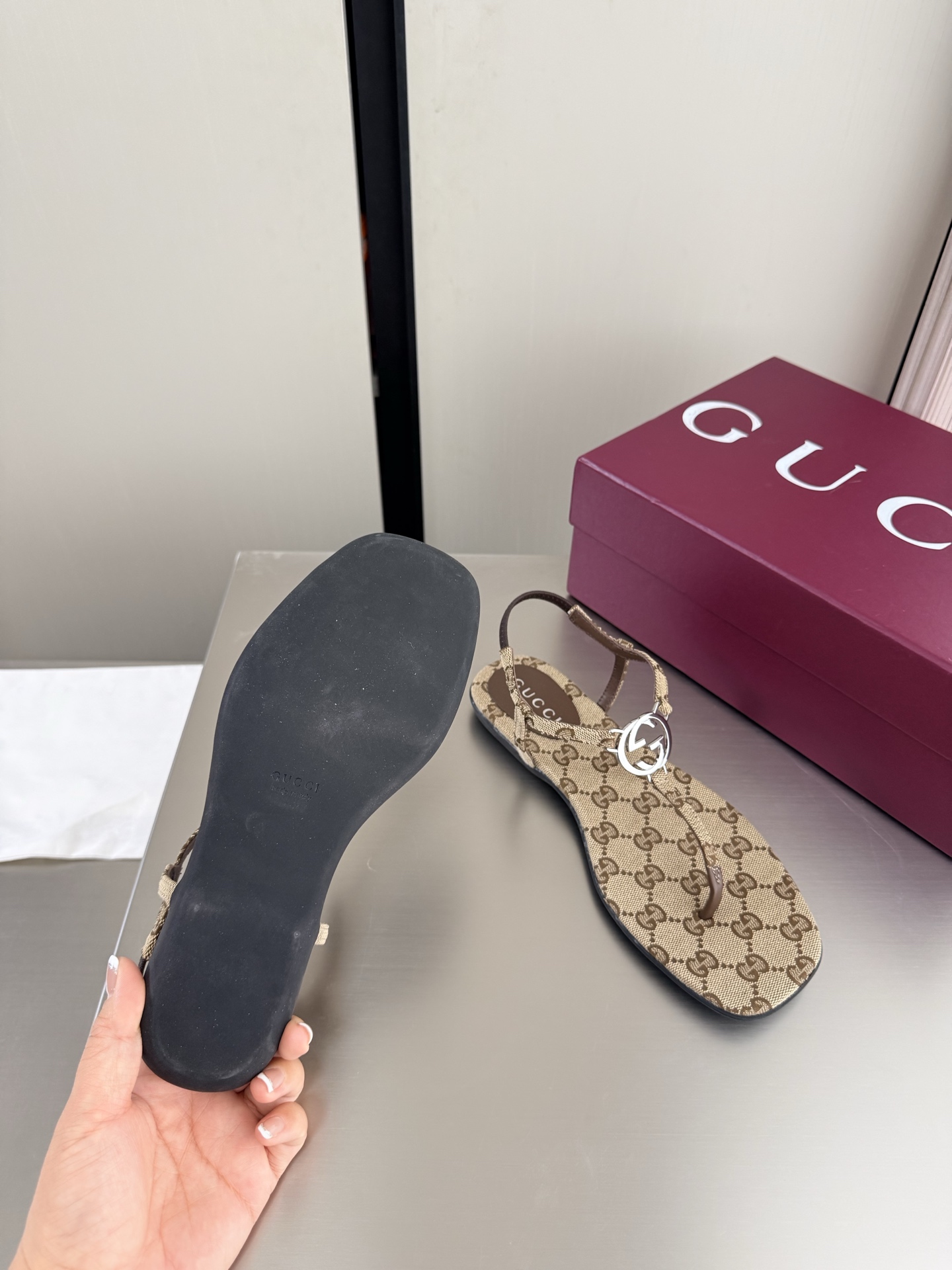 Gucci GG Canvas Thong Back Strap Sandals