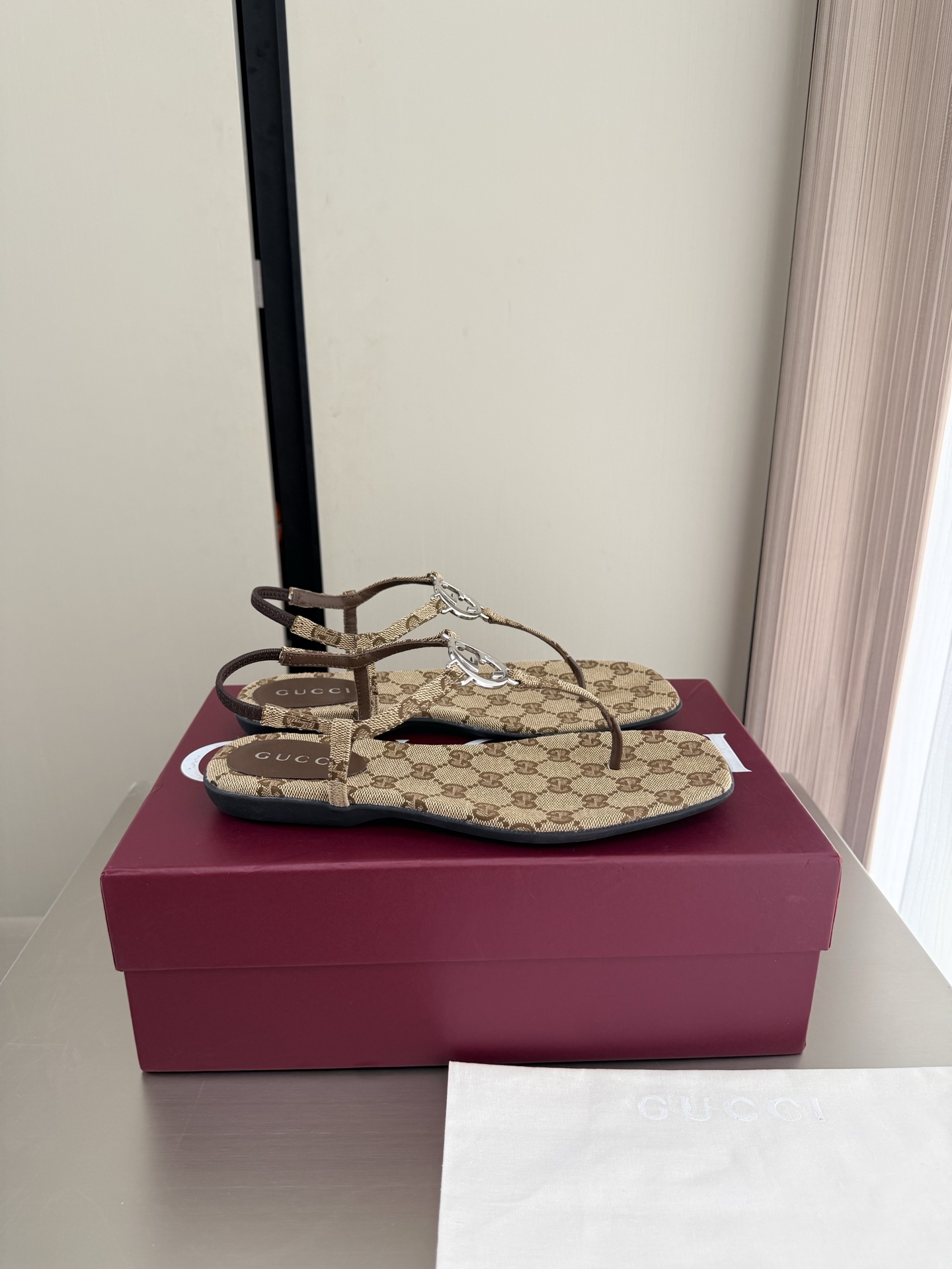Gucci GG Canvas Thong Back Strap Sandals