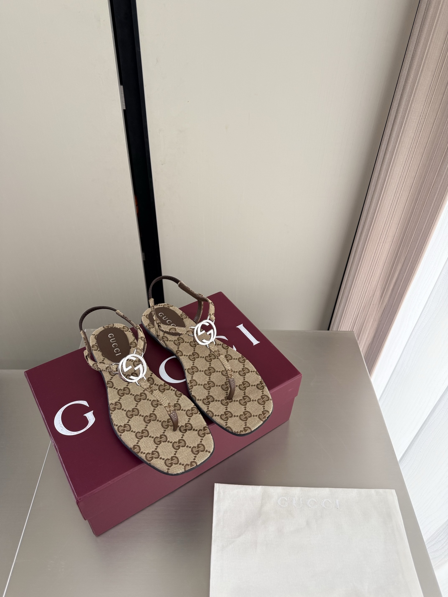Gucci GG Canvas Thong Back Strap Sandals