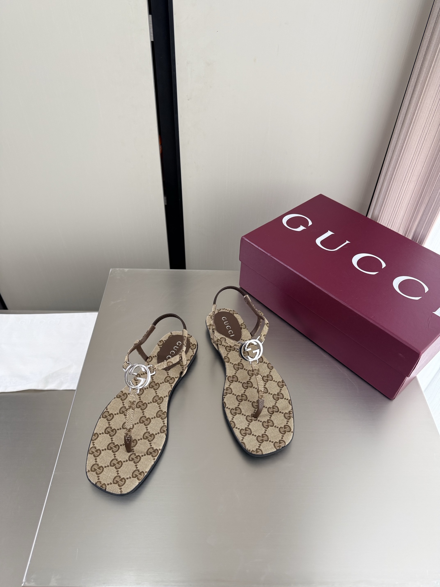 Gucci GG Canvas Thong Back Strap Sandals