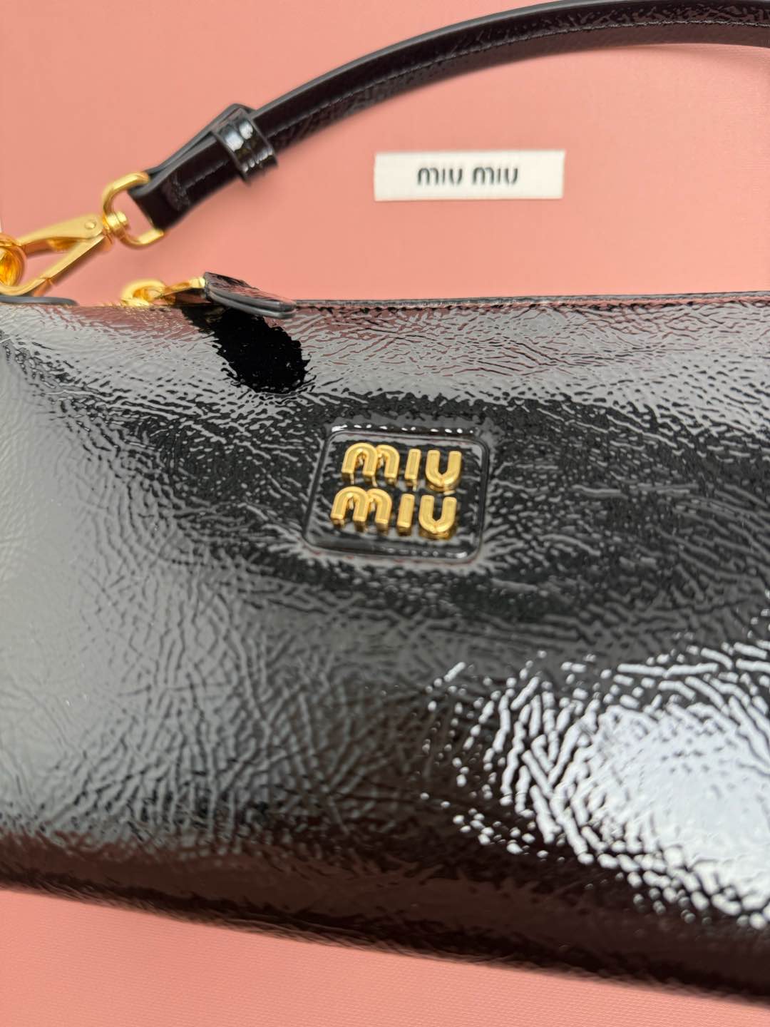 Miu Miu 5NE841 新品油蜡漆皮饭盒包 独特的冰裂纹理 正面标志性 Miu金额logo