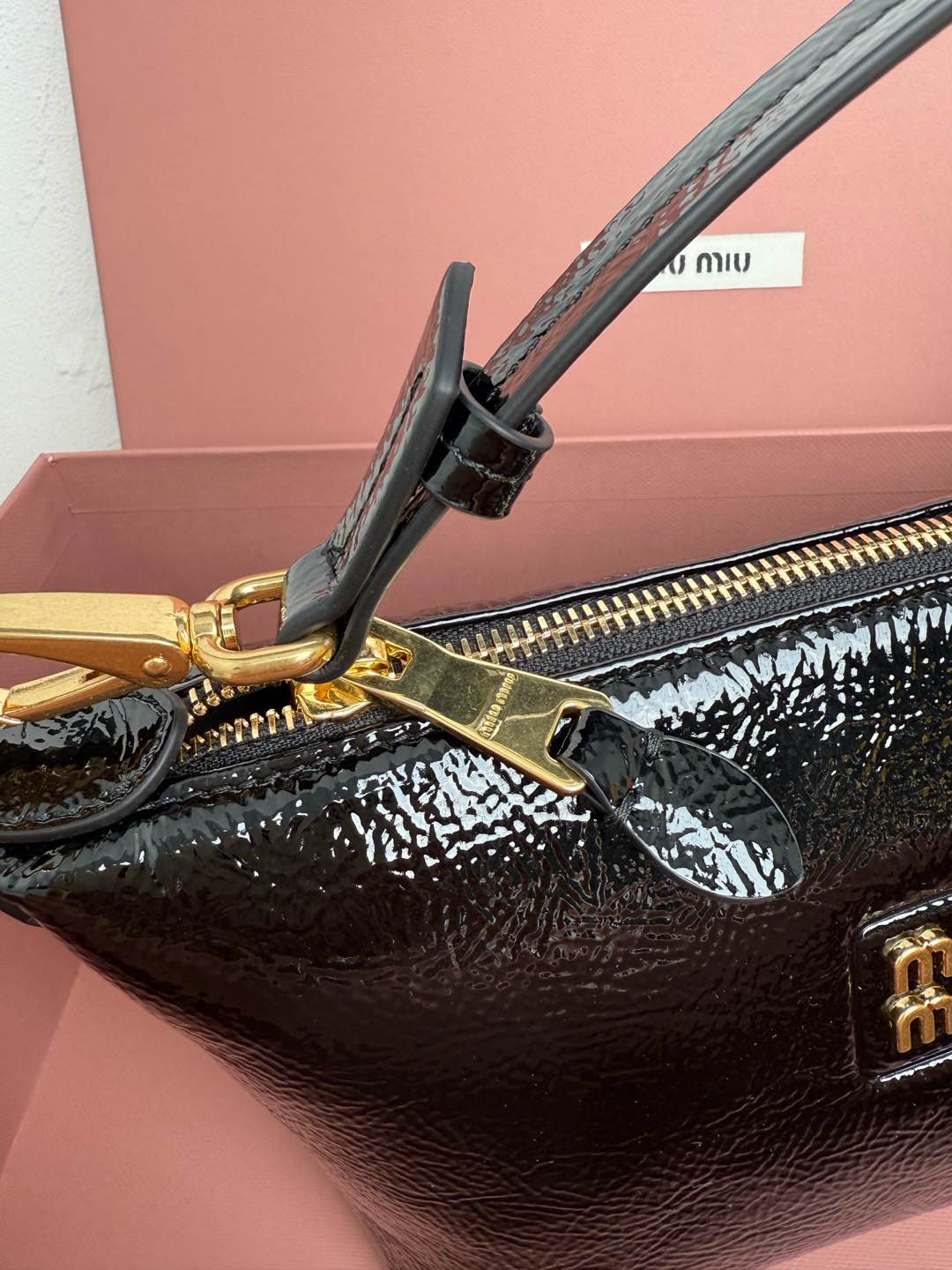 Miu Miu 5NE841 新品油蜡漆皮饭盒包 独特的冰裂纹理 正面标志性 Miu金额logo
