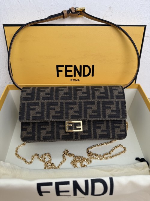 Fendi Baguette Wallet on Chain with FF Jacquard Fabric and Gold Finish 1 Fendi Baguette Wallet on Chain with FF Jacquard Fabric and Gold Finish