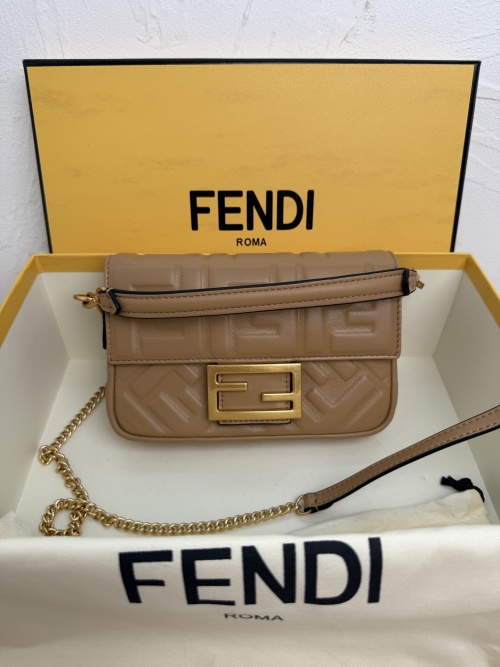 Fendi Baguette Mini Handbag in Nappa Leather with FF Motif and Gold Hardware 1 Fendi Baguette Mini Handbag in Nappa Leather with FF Motif and Gold Hardware