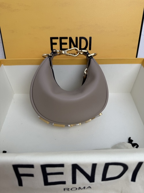 Fendi Fendigraphy Mini Hobo Bag in Gray Leather with Gold Hardware 1 Fendi Fendigraphy Mini Hobo Bag in Gray Leather with Gold Hardware