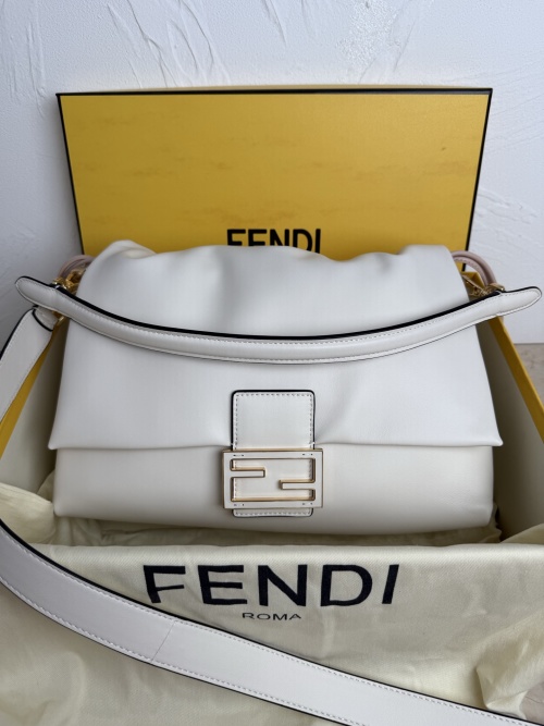 Fendi Mamma Baguette White Lambskin Leather Shoulder Bag, 31.5x12x22cm 1 Fendi Mamma Baguette White Lambskin Leather Shoulder Bag, 31.5x12x22cm