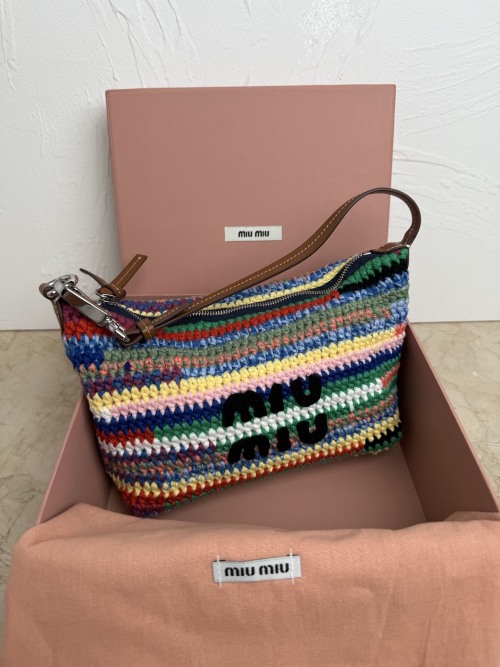 Miu Miu Rainbow Crochet Knit Lunch Bag, Hand-stitched Cotton Lining 1 Miu Miu Rainbow Crochet Knit Lunch Bag, Hand-stitched Cotton Lining