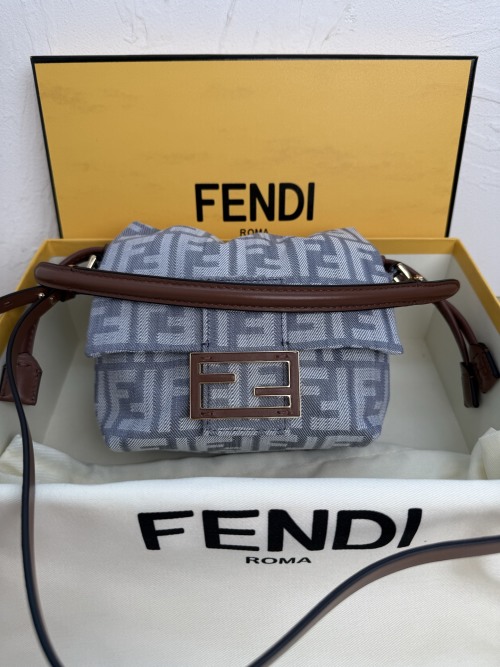 Fendi Mamma Baguette Denim Handbag with Signature Buckle and Leather Trim 1 Fendi Mamma Baguette Denim Handbag with Signature Buckle and Leather Trim