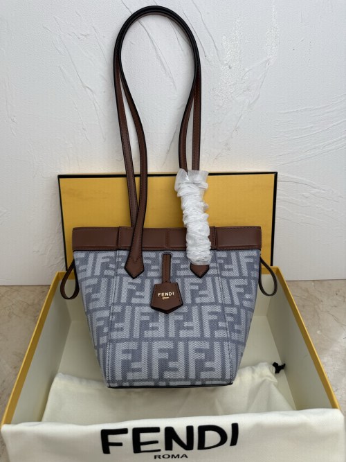 Fendi Origami Magic Bag, Gray Fabric With Dark Brown Leather Trim-Mini 1 Fendi Origami Magic Bag, Gray Fabric With Dark Brown Leather Trim-Mini