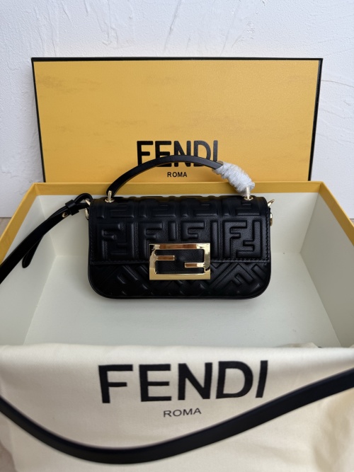 Fendi Roma Mini Baguette Phone Bag, Black Leather Crossbody, Gift Box Included 1 Fendi Roma Mini Baguette Phone Bag, Black Leather Crossbody, Gift Box Included