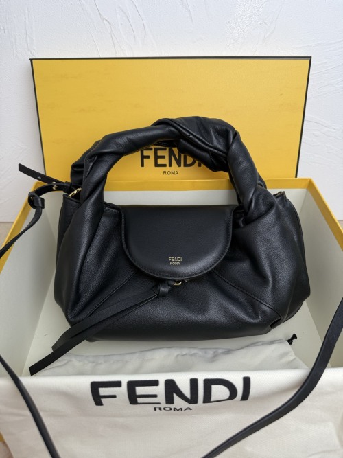 Fendi Spy Small Black Leather Handbag with Twisted Handle & Hidden Pocket 1 Fendi Spy Small Black Leather Handbag with Twisted Handle & Hidden Pocket