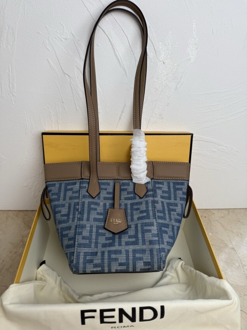 Fendi Origami Magic Bag in Classic Gray Fabric with Brown Leather Trim 1 Fendi Origami Magic Bag in Classic Gray Fabric with Brown Leather Trim