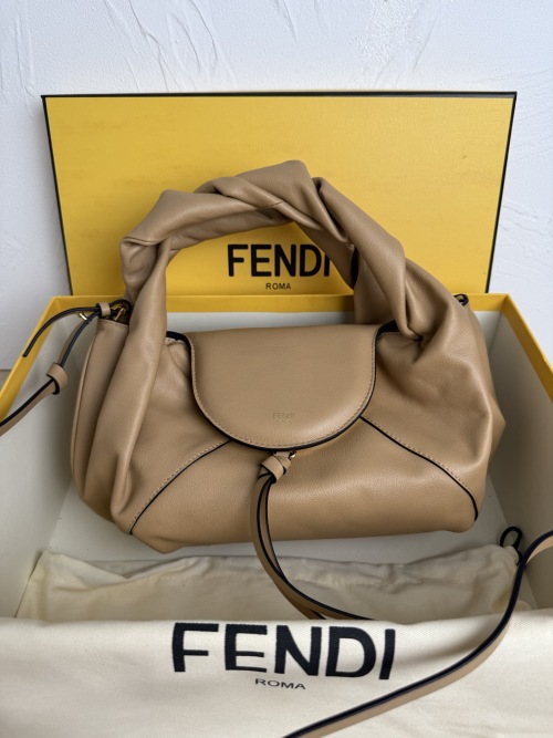 Fendi Spy Small Handbag, Beige Leather, Iconic Design, Twist Handle, Removable Strap 1 Fendi Spy Small Handbag, Beige Leather, Iconic Design, Twist Handle, Removable Strap