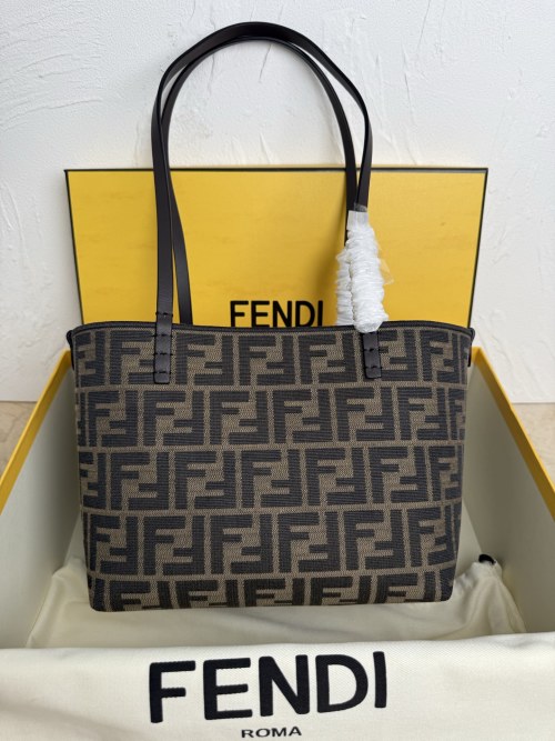 Fendi Small Tote Bag with FF Jacquard Motif and Leather Handles 1 Fendi Small Tote Bag with FF Jacquard Motif and Leather Handles