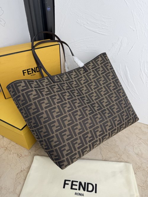 Fendi Large Shopping Bag with Pequin Stripes and FF Jacquard Motif 1 Fendi Large Shopping Bag with Pequin Stripes and FF Jacquard Motif