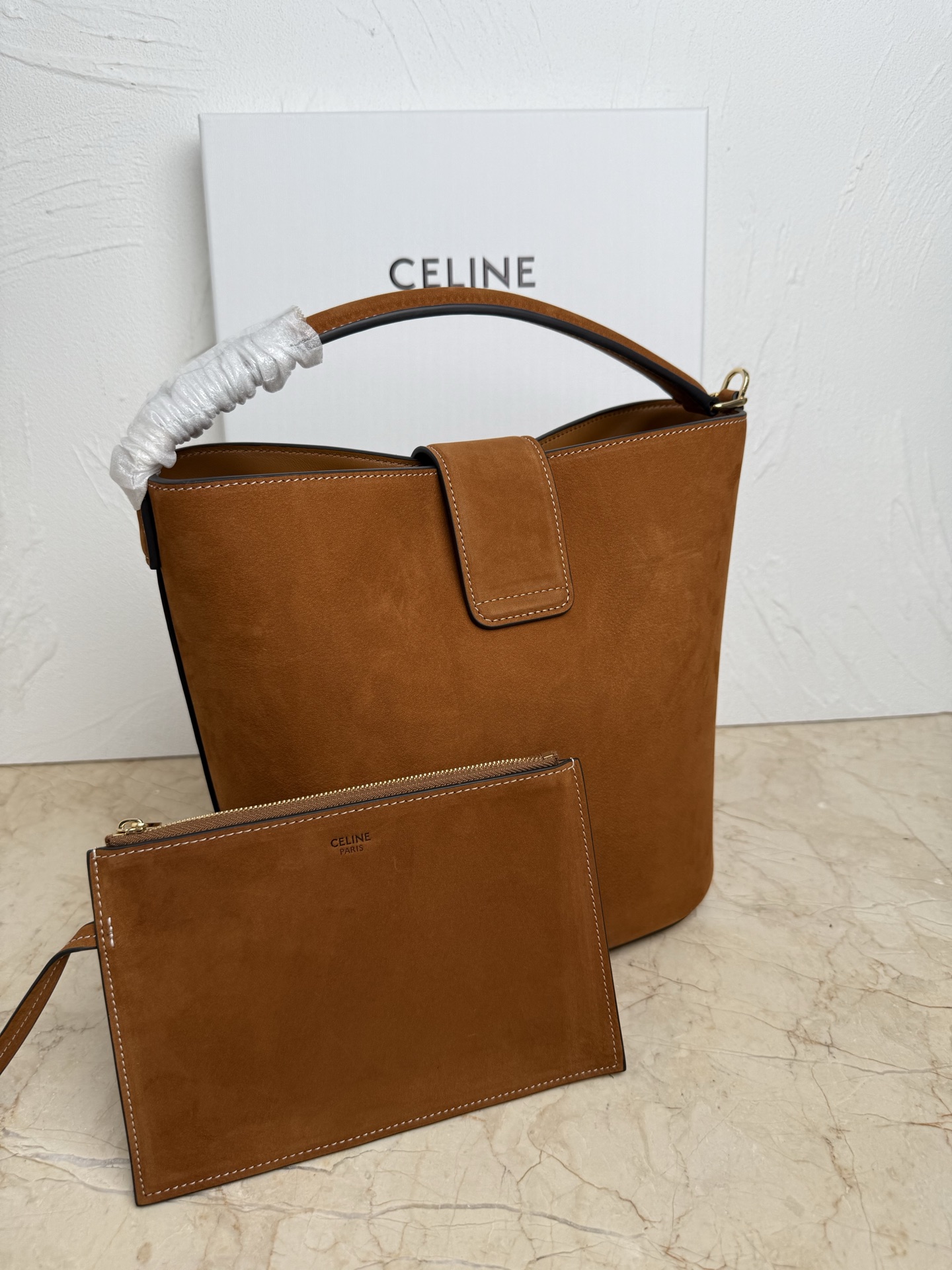 Celine Style Beige Leather Top Handle Bag Lookbook Reference image 2