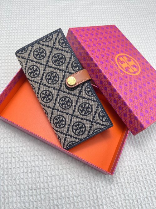 Tory Burch Monogram Long Wallet, Designer Card Holder with Snap Closure 1 Tory Burch Monogram Long Wallet, Designer Card Holder with Snap Closure
