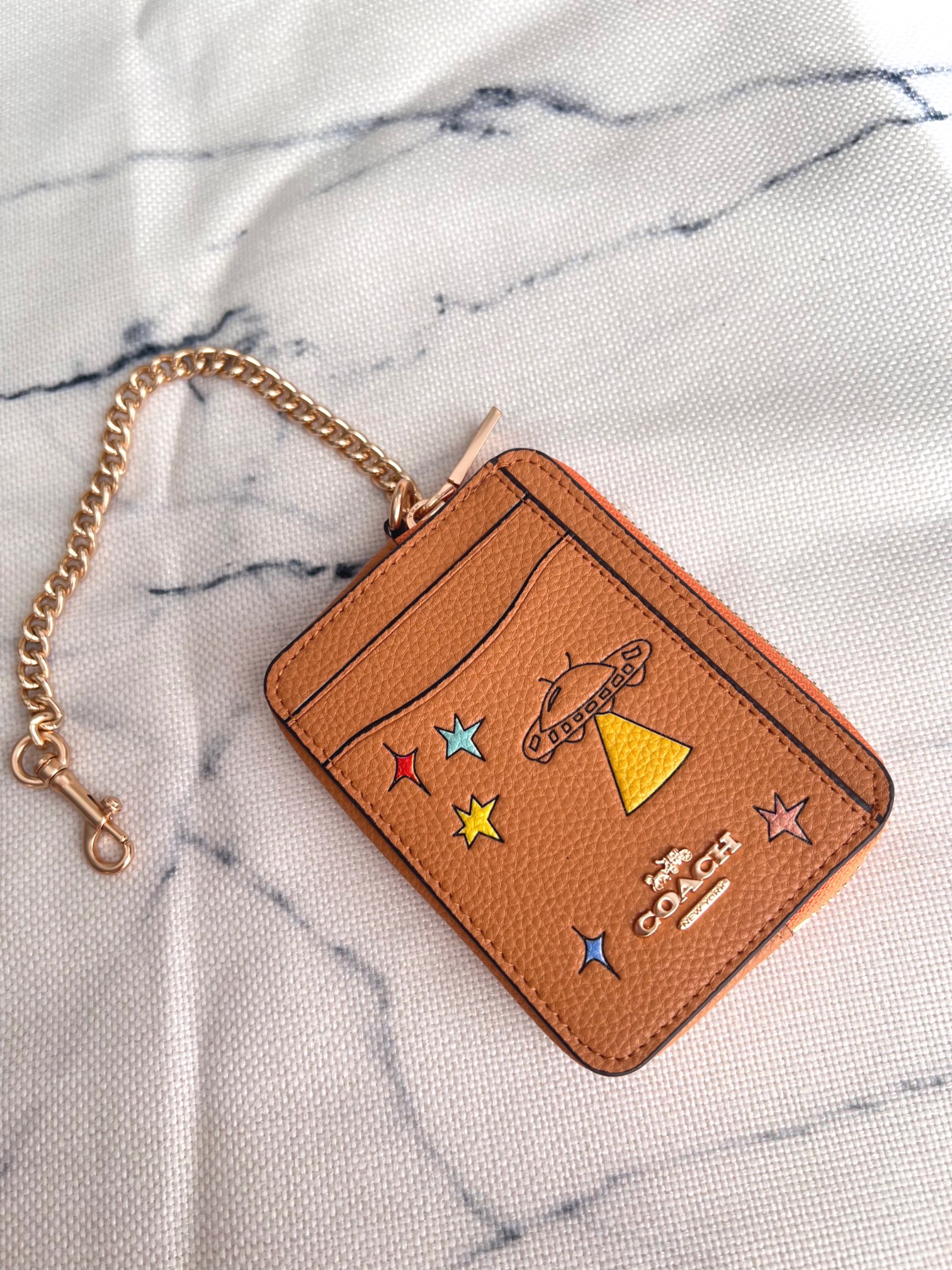 Coach ～Coach 新品 链条小卡包橘色星