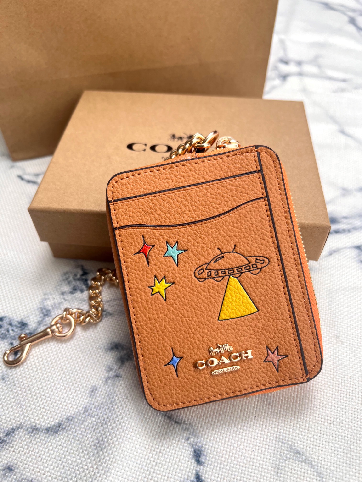 Coach ～Coach 新品 链条小卡包橘色星