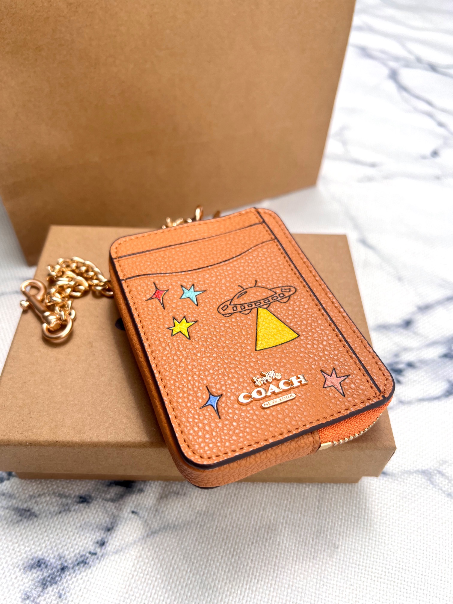 Coach ～Coach 新品 链条小卡包橘色星