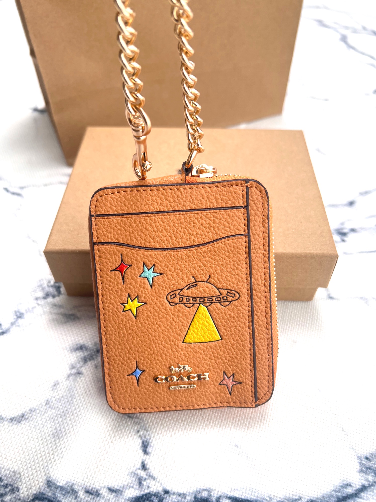 Coach ～Coach 新品 链条小卡包橘色星