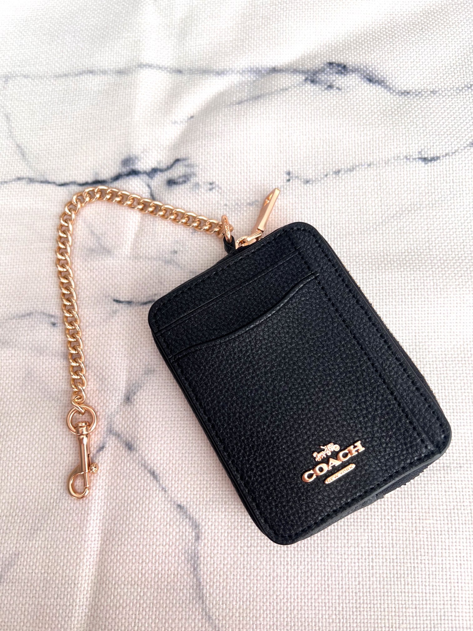 Coach ～Coach 新品 链条小卡包黑色荔枝纹C6303