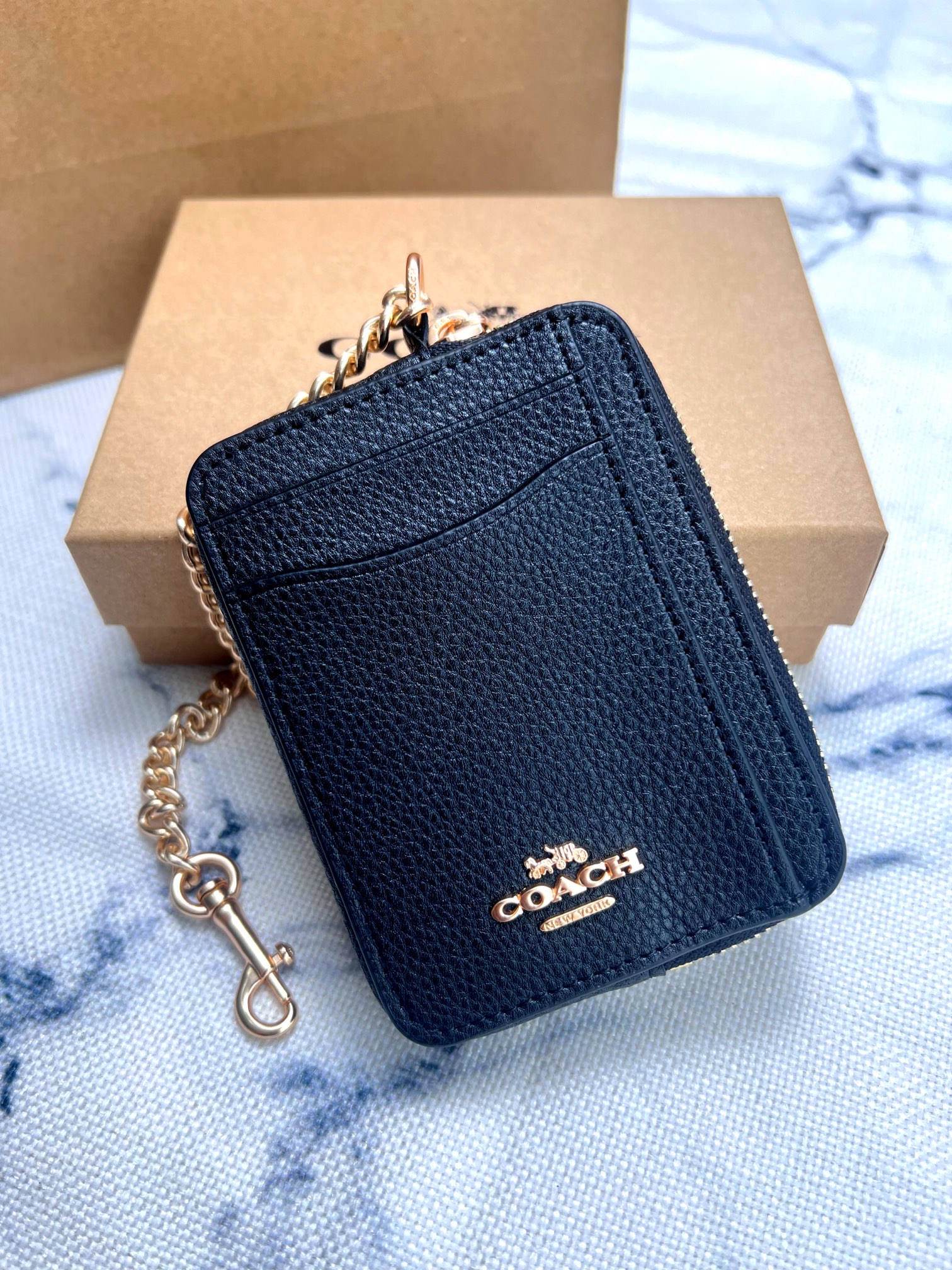 Coach ～Coach 新品 链条小卡包黑色荔枝纹C6303
